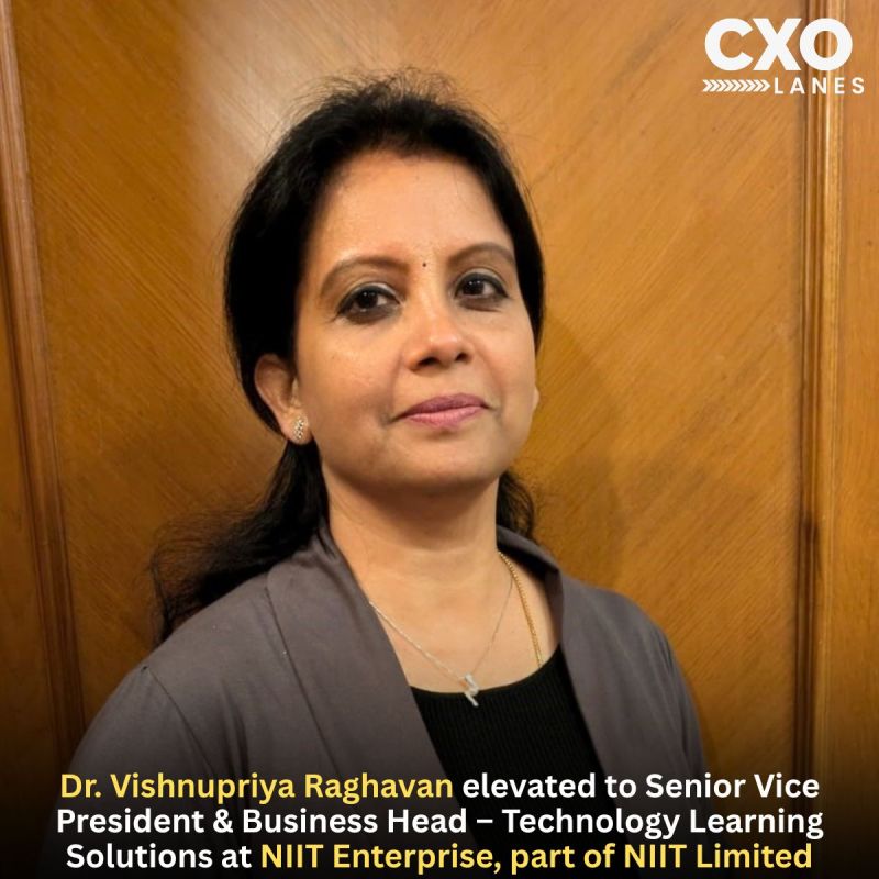 Dr. Vishnupriya Raghavan has been elevated to Senior Vice President & Business Head – Technology Learning Solutions at NIIT Enterprise,